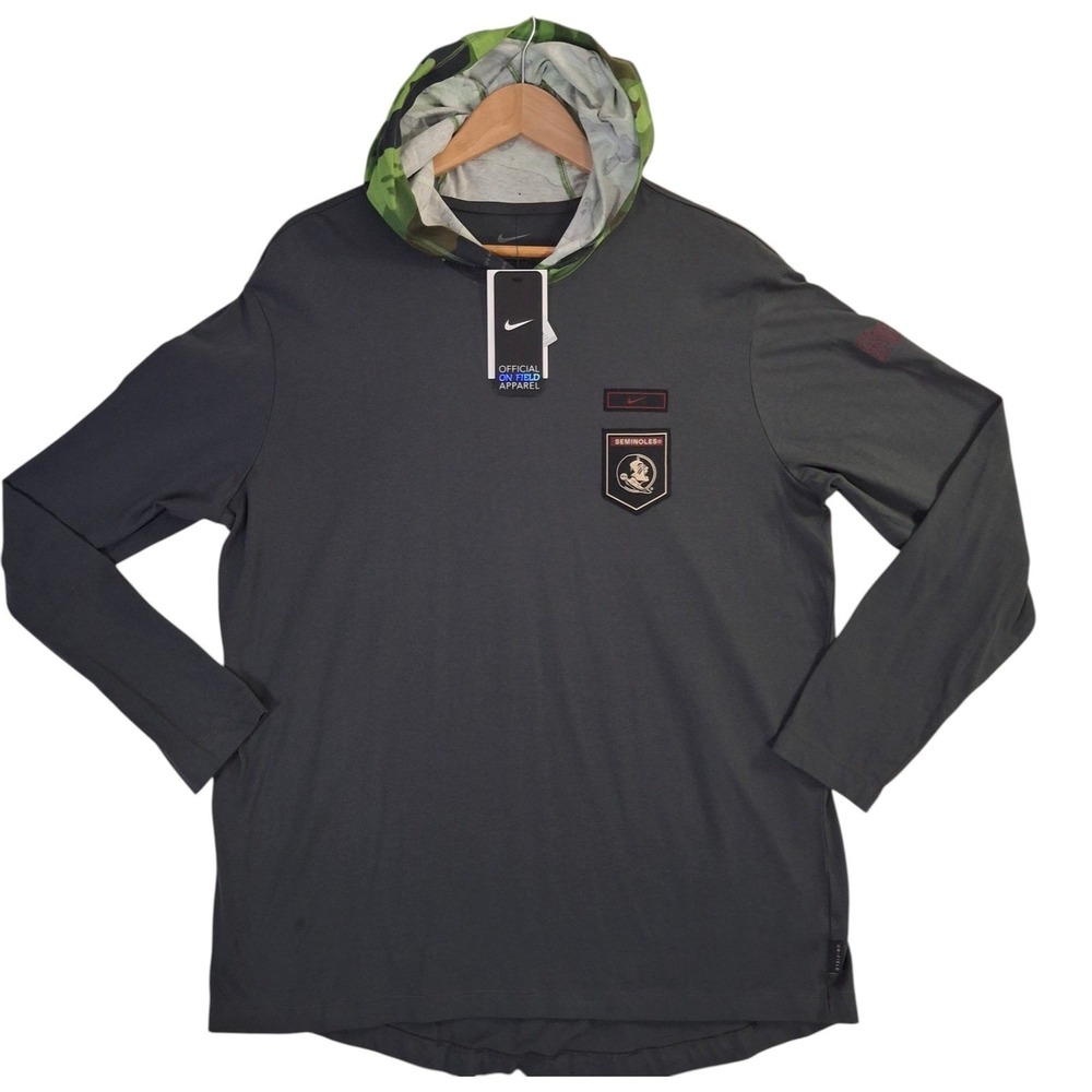 Nike Florida State Seminoles Mens Large Mililtary e Camo Hooded T-Shirt USA Gray